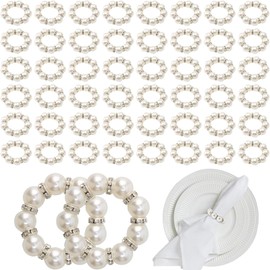 DaMohony - Servilleteros de perlas, 100 anillos elásticos plateados, hebilla elástica para servilletas de imitación, para decoración de mesa de comedor
