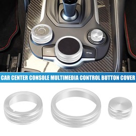 A ABSOPRO Car Center Console Multimedia Control Button Cover for Alfa Romeo Giulia Stelvio 2017-2019 Silver Tone(Set of 3)