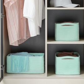 Maxuni 3-Pack Storage Baskets for Organizing | Woven Shelf Toy Basket | Rope Baskets for Gifts Empty | Closet Organizer Bins with Handles | Cube Decorative Box | 13.7×7.1×6.7” | Light Green
