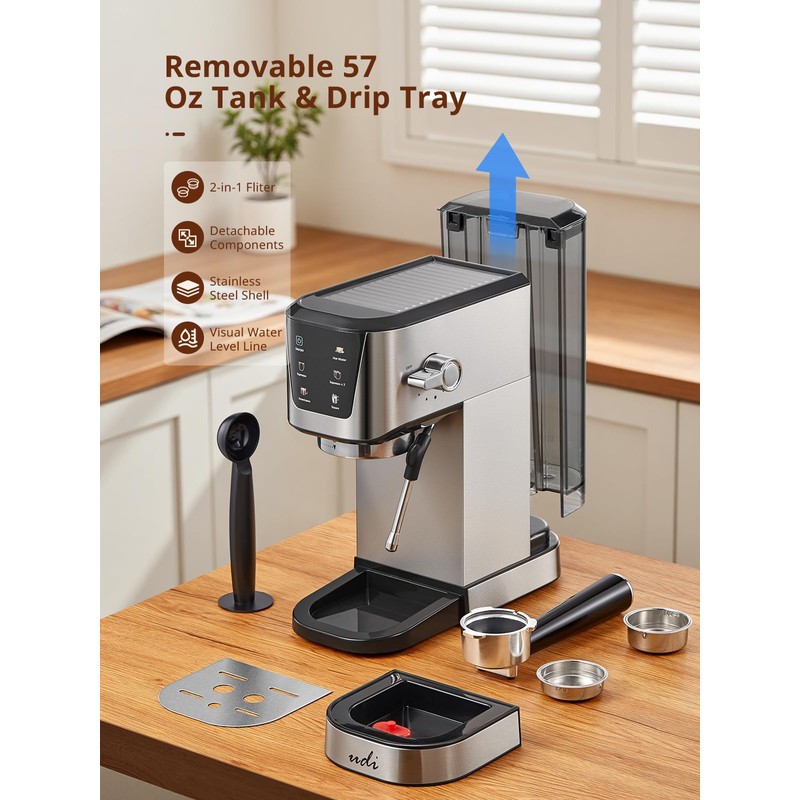 UDI Espresso Machines with LED Touch screen, 20 Bar Espresso