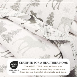 Great Bay Home Lodge Quilt Set - 3-Piece Full/Queen Size Rustic Bedding Set - Lightweight, All-Season, Reversible Bedspread (Moose - Grey)