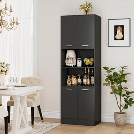 FOTOSOK Kitchen Pantry Cabinet, 71" Tall Cupboard Pantry Cabinet with Doors and Adjustable Shelves, Freestanding Utility Storage Cabinet with Open Countertop, Pantry Cabinets for Kitchen, Dining Room