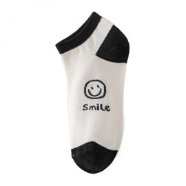 PAOIXEEL Women's Socks, 1 Pair, 100% Cotton, Short Socks, Black, White, Smile Design, For Spring and Summer, Thin, Ankle Socks, Cartoon Pattern, Striped, Casual Socks, Smile Face