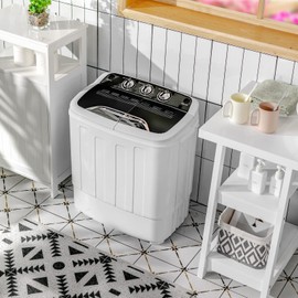 Giantex GT-US61100-FP Washing Machine, 13Lbs Mini Twin Tub, 8Lbs 5Lbs Spinner, Compact Laundry Combo, Built-in Pump Drain, Apartments RVs and Dorms Portable Washers, White & Black