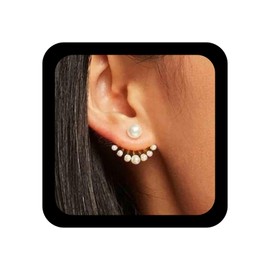 Aneneiceera Vintage Pearl Ear Jacket Earrings Tiny Cluster Pearl Earrings Gold Pearl Stud Earrings Mini Pearl Floating Earrings Jewelry for Women