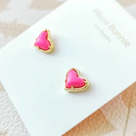 Alicia Bonnie New Alicia Bonnie in Love Gold Magenta Pink Magnesite Heart Stud Earrings