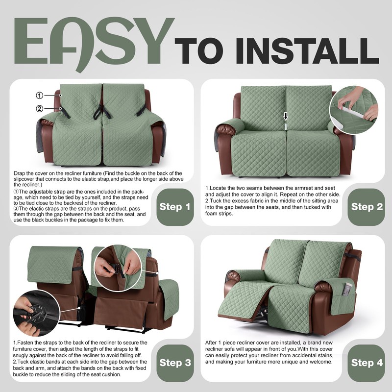 KinCam Waterproof Loveseat Recliner Cover, Non-Slip Reclining Couch Covers for