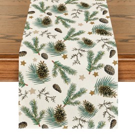 Artoid Mode Stars Leavses Pine Cone Christmas Table Runner, Seasonal Winter Merry Xmas Kitchen Dining Table Decoration for Home Party Decor 40x140 cm
