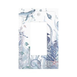 Ocean Themed Coral Seahorse Seashell Starfish Beach Decorative Outlet Covers 1 Gang Single Rocker Light Switch Cover Plate Wall Plates GFCI Faceplate for Bathroom Home Decor
