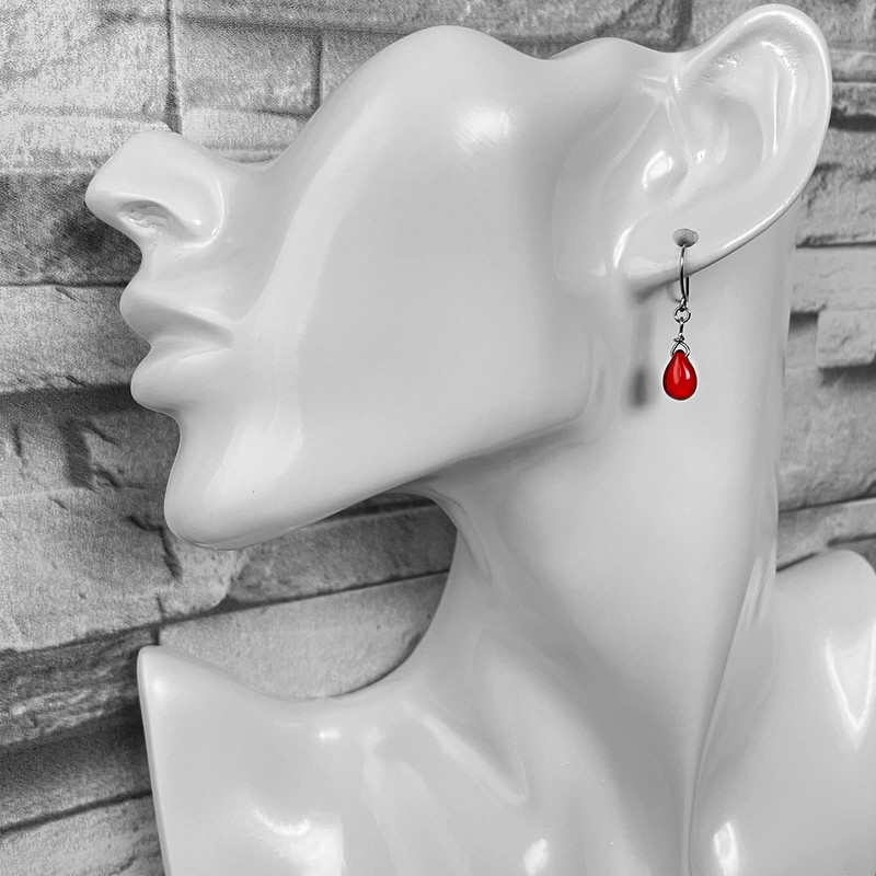 Happy New Earrings Glass, Czech Glass, Teardrop Red, Hypoallergenic Metal,