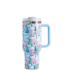 Ordinary Glimmers Women's 40oz Tumbler with Handle and Straw, Stainless Steel, Winter and Holiday Designs (Winter Snow Town)