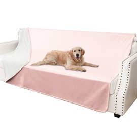 Tuffeel Waterproof Dog Blankets, Washable Pee Proof Pet Blanket for Couch, Soft Reversible Puppy Throw Furniture Protector Cover for Bed Sofa-52"x82",Pink+Cream