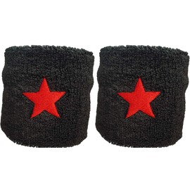 Vonchic Sport Sweatband Wrist Band Yoga Fitness Wristbands Sweatbands Black Red Star Logo 1Pair