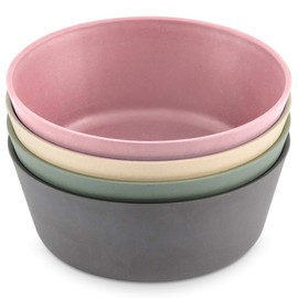 WeeSprout Bamboo Kids Bowls, Set of Four 10 oz Kid-Sized Bamboo Bowls, Dishwasher Safe Kid Bowls (Pink, Green, Gray, & Beige)