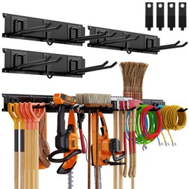 Waturis Garage Organzier Wall Mount, 48 Inch Garden Tool Organizer, 16PCS Heavy Duty Garage Storage Organization, Adjustable Tool Storage Rack Hooks, Yard Shed Tool Organizer Hold Max 450 lbs
