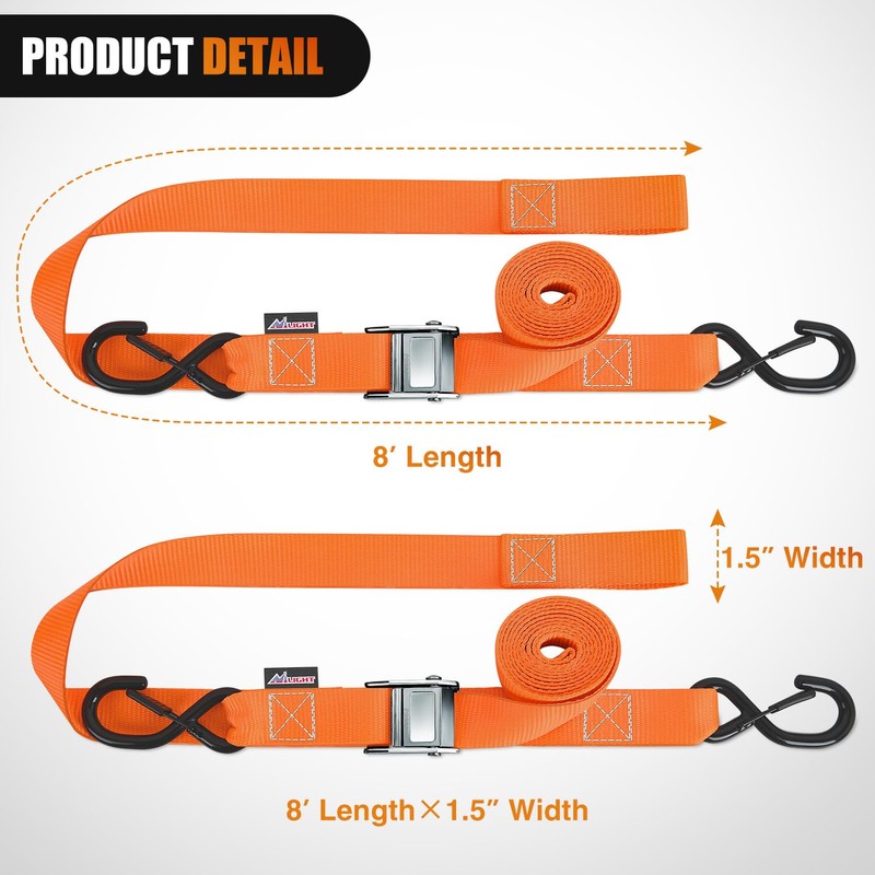 Nilight Motorcycle Tie Down Straps 1.5”×8’ Heavy Duty Cambuckle with