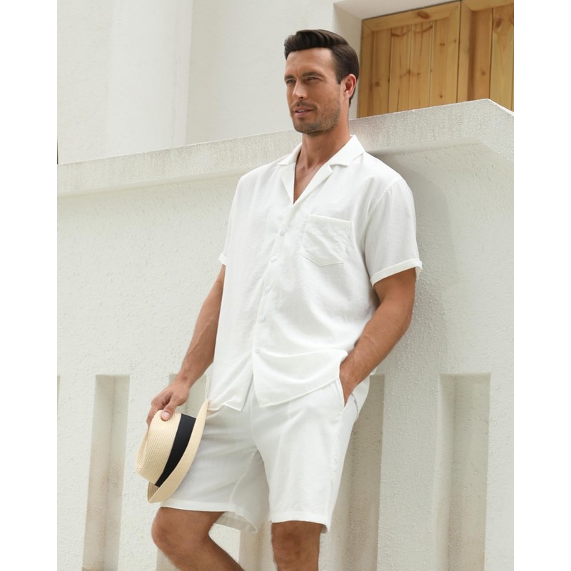 RPOVIG - Camisas de lino para hombre, conjunto de 2