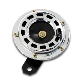 UNIVERSAL 12V CHROME PLATED HORN 90 mm DISC KLAXON MOTORBIKE CHOPPER MOTORCYCLE CAR ATV CUSTOM PROJECT USAGE