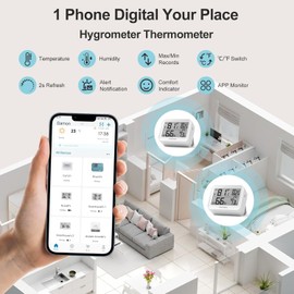 Temperature Hygrometer Monitor, Hygrometer Thermometer, Remote APP Control Greenhouse Accessories Room Temperature Monitor, Room Thermometer for Baby Nursery, 1 Years Data Storage Export, LCD