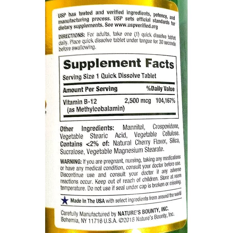 Nature's Bounty Quick Dissolve Vitamin B-12 2500 mcg 300 Tablets