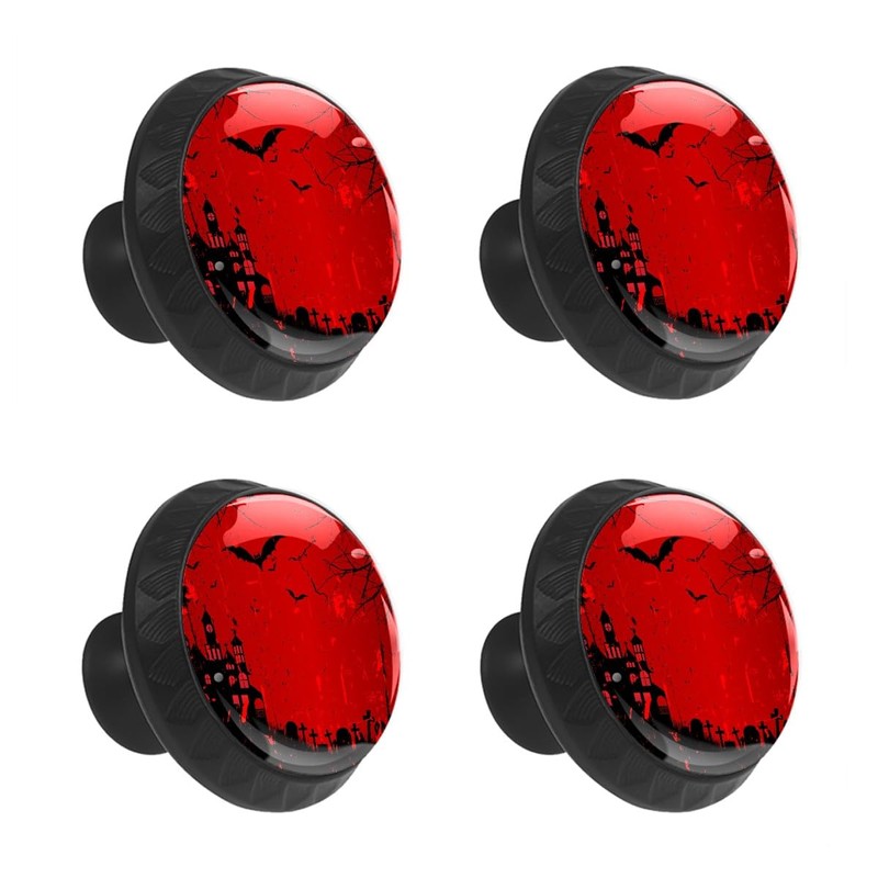 MSINMKOK 4 Pack Cabinet Knobs Red Halloween Bat Drawer Pulls