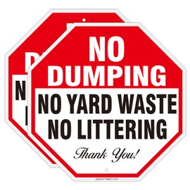 2 Pack No Dumping No Yard Waste No Littering Signs, 10x10Inches Aluminum No Dumping Sign for Yard Garden, Fade Resistant, UV Protected, Weather, Durable Ink, Easy To Mount