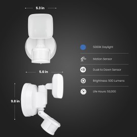 Feit Electric LED Outdoor Security Floodlight, Motion Sensor up to 50 ft, Dusk-to-Dawn, Adjustable Head, Solar Panel Included, 500 Lumens, 5000K Daylight, 50,000-Hour Lifetime, S6/500/850/SOL/WH