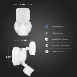 Feit Electric LED Outdoor Security Floodlight, Motion Sensor up to 50 ft, Dusk-to-Dawn, Adjustable Head, Solar Panel Included, 500 Lumens, 5000K Daylight, 50,000-Hour Lifetime, S6/500/850/SOL/WH