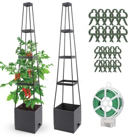 Qaobo 2 Pack Raised Garden Bed, Planter Boxes with Trellis 58.3'' Tomato Planters for Climbing Vine Vegetables Flowers Plants Self Watering Tomatoes Cage for Outdoor Patio Greenhouse
