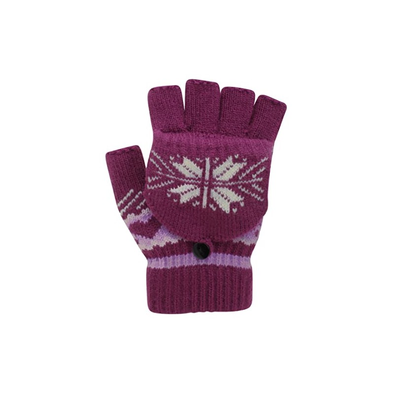 Atania Ladies Fairisle Fingerless Mitten Cap Gloves Purple