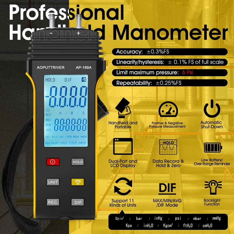 AOPUTTRIVER AP-846A CFM Anemometer Air Flow Meter with HVAC Manometer