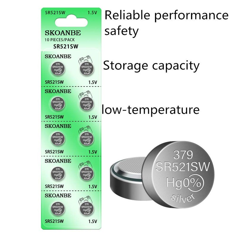 SKOANBE 10PCS SR521SW AG0 LR521 379 1.5v Button Coin Cell