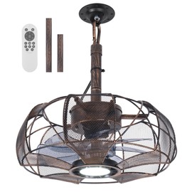 Kuailkag 15" Plug In Ceiling Fan for Outdoor, Portable LED Gazebo Fan With Remote and Hook, Hanging Patio Ceiling Fan With Light for Outside Porch Yard Garage(Bronze)