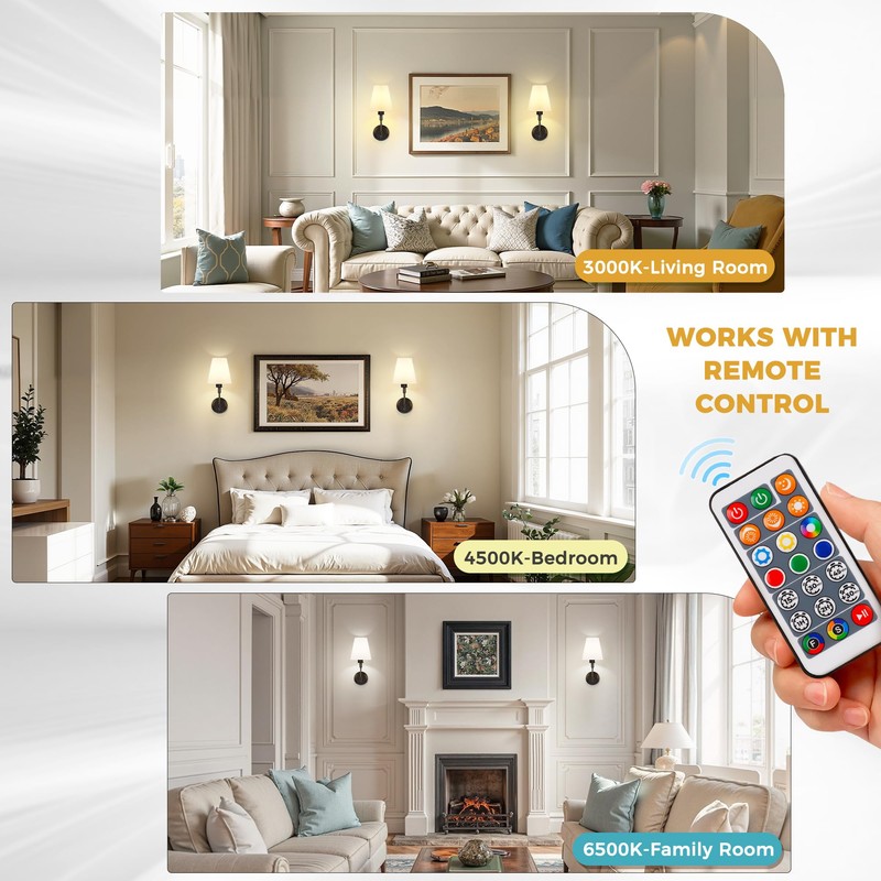 Battery Operated Wall Sconce: Set of 2 Wireless Wall Light