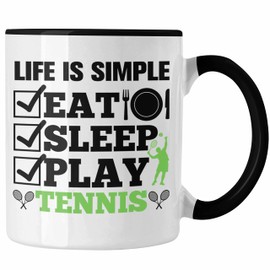 Trendation - Tennis Tasse Geschenk für Tennisspieler mit Spruch für Männer Frauen Eat Sleep Tennis (Schwarz)