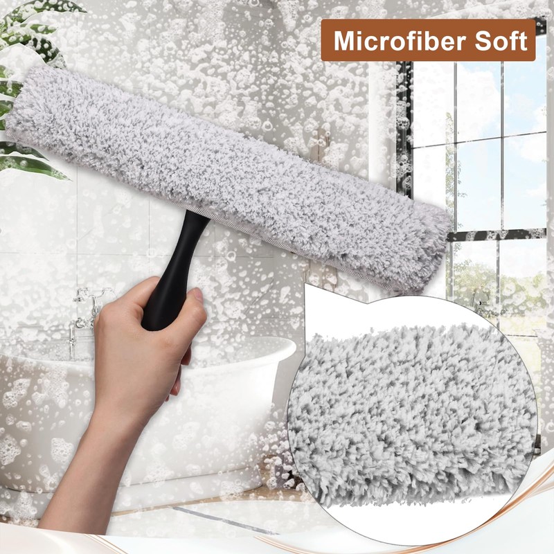 Shower Squeegee for Glass Doors & Microfiber Scrubber Kit 11Inch