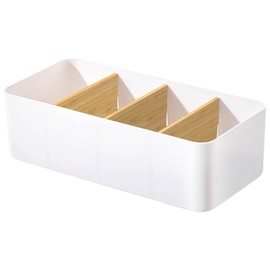 WOKICOR Desk Organiser, 4 Compartments, Bamboo Office Organiser with Pen Holder, Multifunctional Storage Box, Desk Organiser for Pens, Cosmetics, Smartphones, Small Items