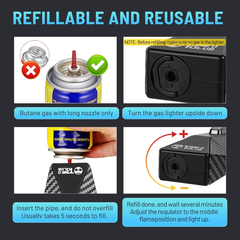 Butane Torch Lighter， Refillable Butane Torch with Safety Lock， Adjustable