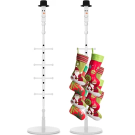 Shellwei 60 Inch Wooden Freestanding Christmas Stocking Holder with Santa Claus Snowman Hat and Hanger Stickers Xmas Stocking Stand with 8 Removable Hooks Floor Stocking Holiday Decor(Santa Claus)