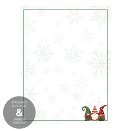 Jolly Gnomes Holiday Letterhead / 50 Sheets / 8.5" x 11" Modern Elf Christmas Paper/Decorative Gnome Stationery