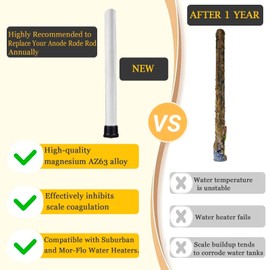 RV Water Heater Anode Rod Flush Wand, RV Anode Rod 9.25"L x 3/4" NPT Thread Magnesium Rod for Suburban, Mor-Flo, Camper Hot Water Tank Cleaning Rinser RV Water Heater Anode 4PCS