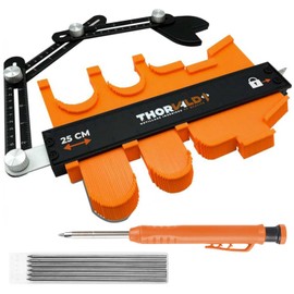 Contour Gauge, 25 cm Contour Gauge Large with Lock and Angle Template, Deep Hole Marker and Replacement Leads, Contour Gauge for Precise Measurements for Laminate, Wood, Tiles and Floors