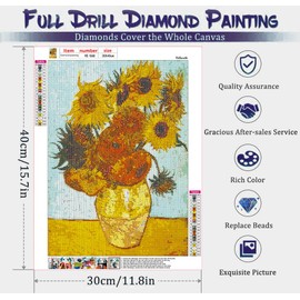 VeGuude Diamond Painting Kits for Adults, 4 Pack Van Gogh Starry Night Diamond Art Kits, 5D Full Drill DIY Crafts for Adults Home Wall Decor Sunflower Irises Café Terrace at Night [12x16in]