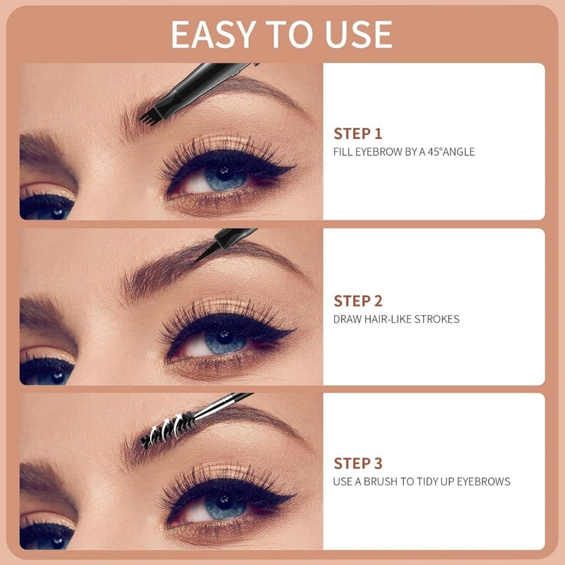 Weploda 2-in-1 Eyebrow Pencil, Long-Lasting Smudge-proof Eyebrow Penci, Liquid Eyebrow
