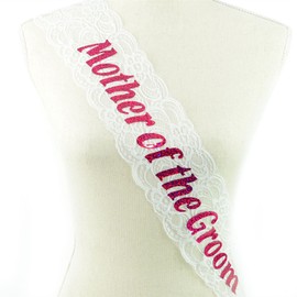 SHATCHI SHATCHI-1336 Mother of The Groom Sash White Lace Hen Party Night Out Wedding Bridal Shower Bachelorette Fancy Dress Accessory Decoration