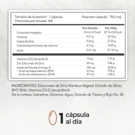 Zinc + D3 Y Omega 3 Huesos Y Defensa | 180 Cápsulas | Maklen Sabor Sin sabor