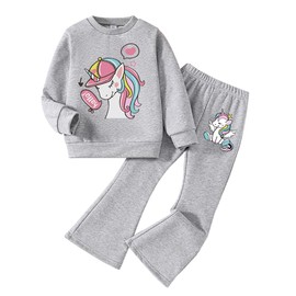 Nivne Tco Toddler Girl Clothes-Unicorn Graphic Print Round Neck Sweatshirt & Flare Pants-Little Girls Outfit Size(4 years)