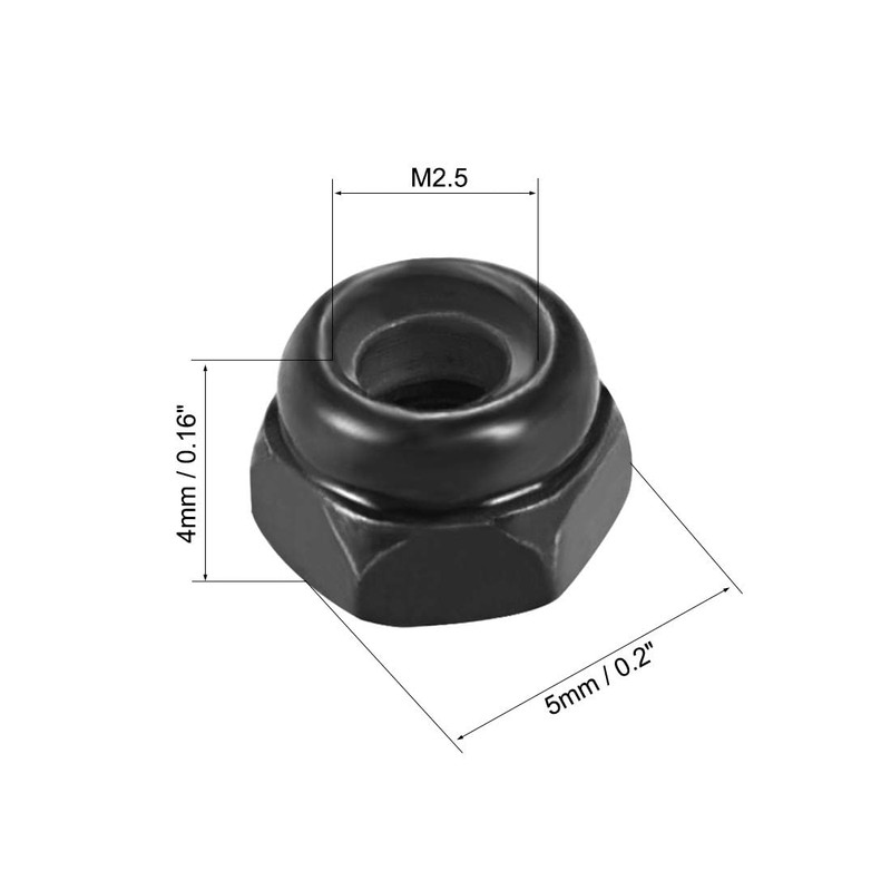 TA-VIGOR 100Pcs M2.5 x 0.45mm Nylon Hex Lock Nuts, Black
