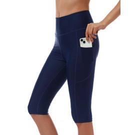 Cagola Womens Swim Capris Swim Pants Knee Length Long Swim Shorts UPF50+ Capri Swimsuits High Waisted Tummy Control Quick Dry Navy Blue Medium