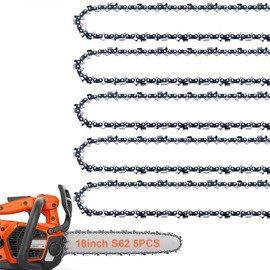 5Pack 18 Inch Chainsaw Chain 3/8" LP Pitch .050" Gauge 62 Drive Links Fits Echo, Greenworks, Homelite, Poulanand more
